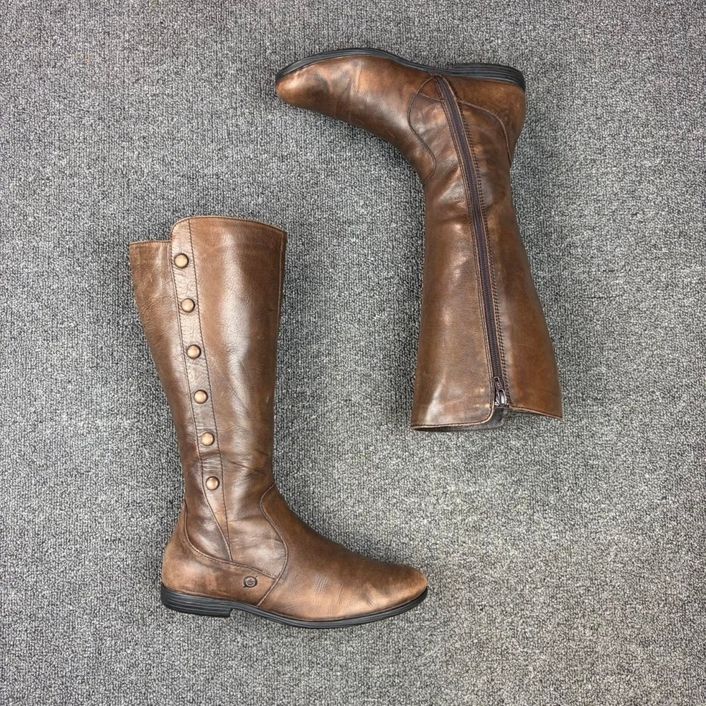 Born Brown Leather Side Zip Tall Campus Riding Boots Womens Size 8 - Picture 2 of 7